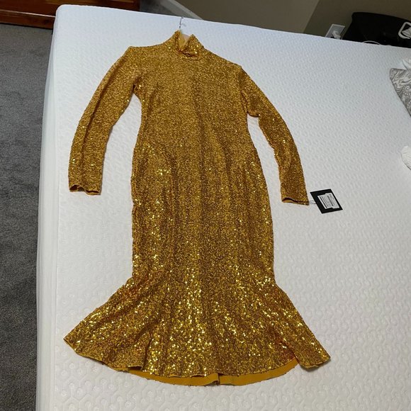 High-neck Sequined Fishtail-hem Dress - Picture 1 of 8